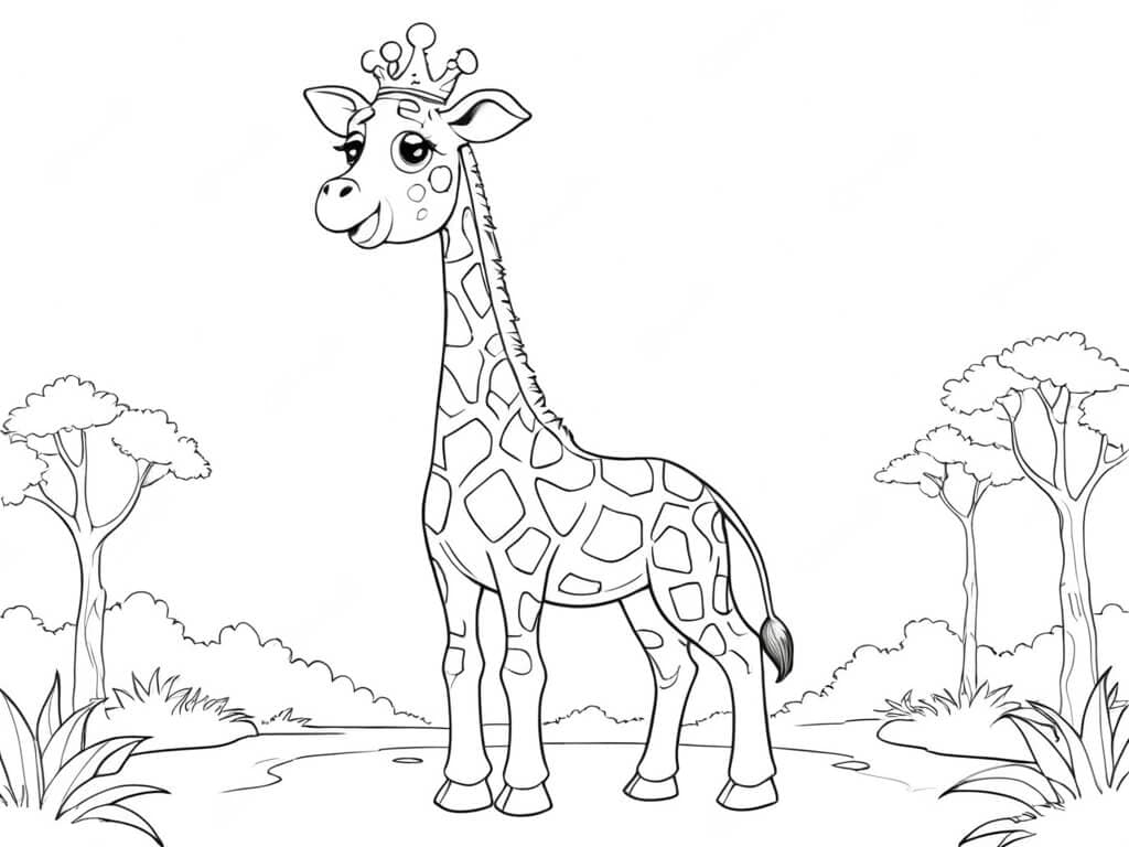 Girafa de coroa para colorir