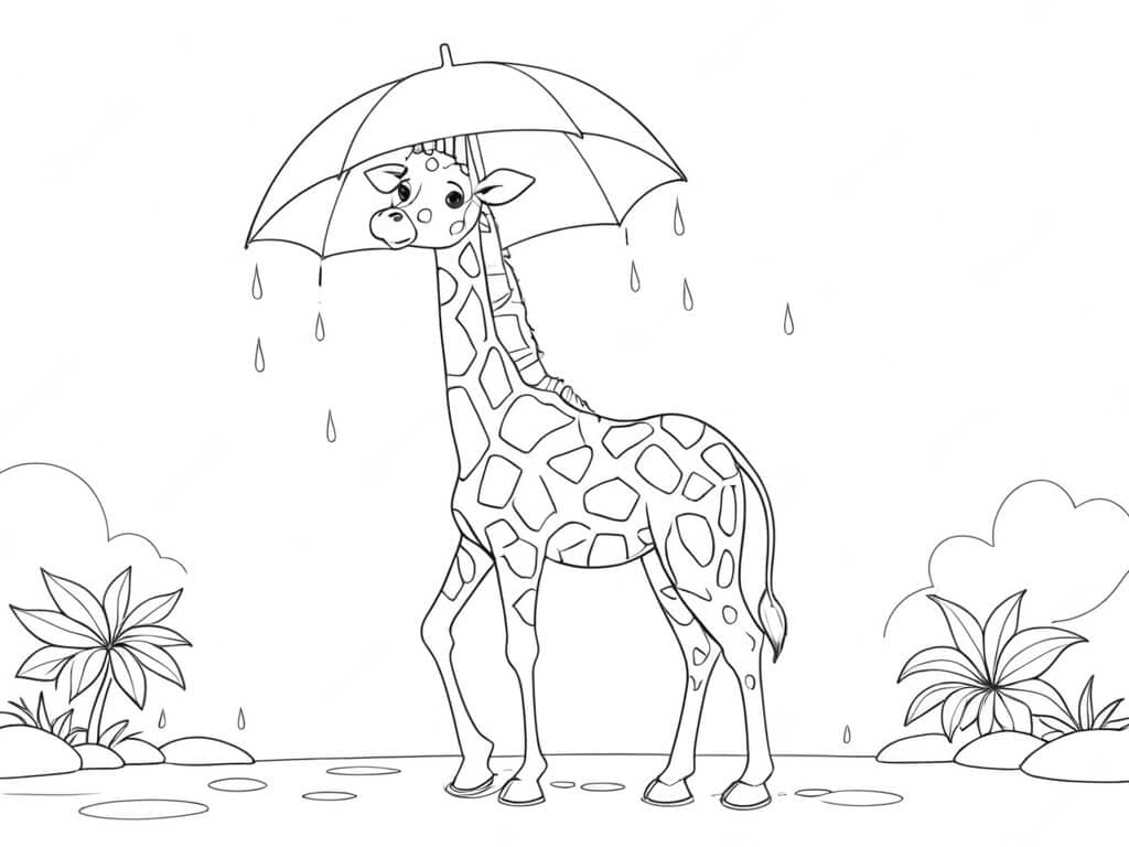 Girafa de guarda-chuva para colorir