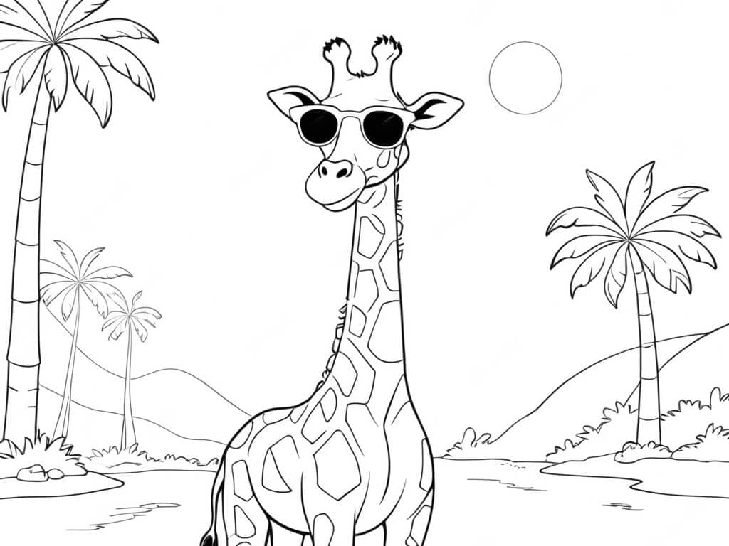 Girafa de óculos para colorir