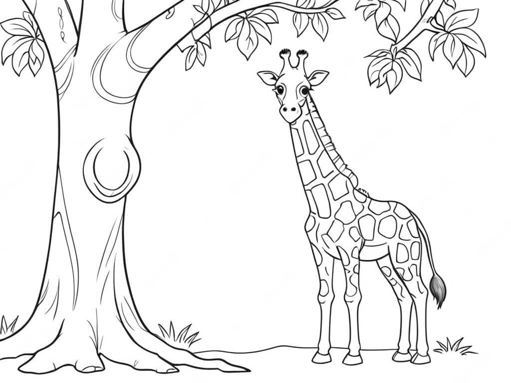 Girafa e árvore para colorir