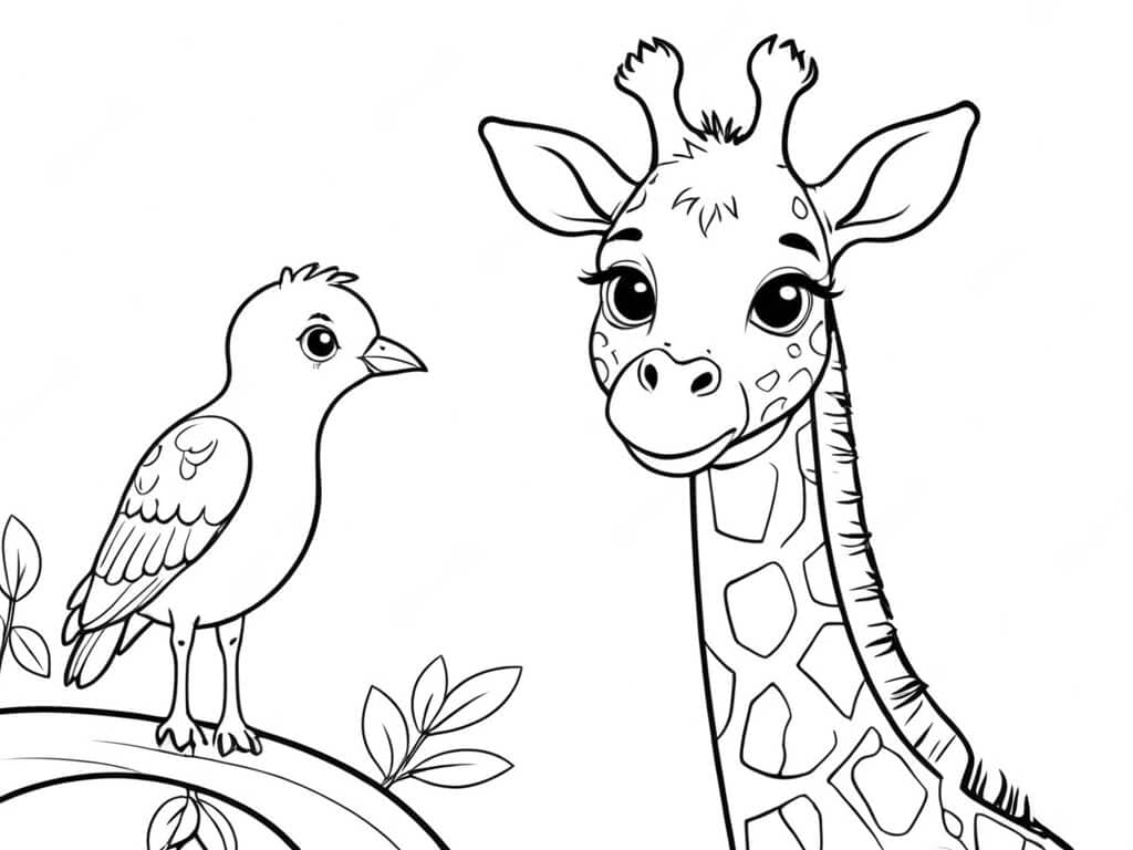 Girafa e passarinho para colorir
