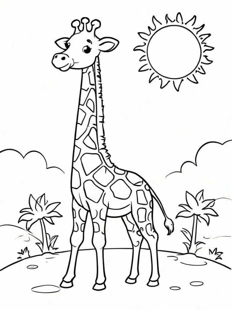 Girafa no sol para colorir