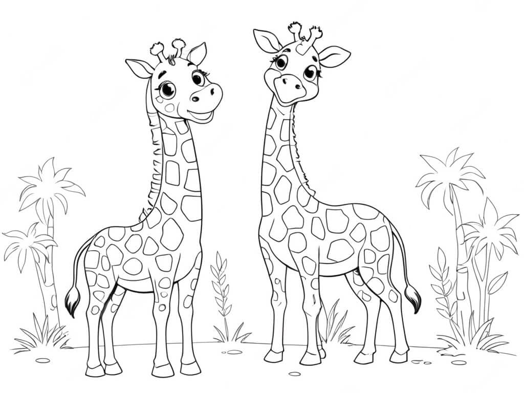 Girafas na vegetação para colorir