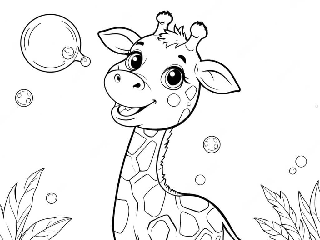 Pequena girafa com bolhas de sabão para colorir