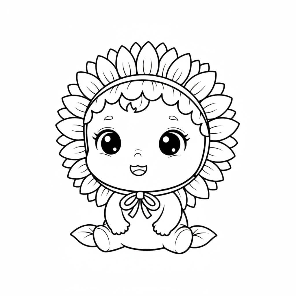 Bebê girassol para colorir