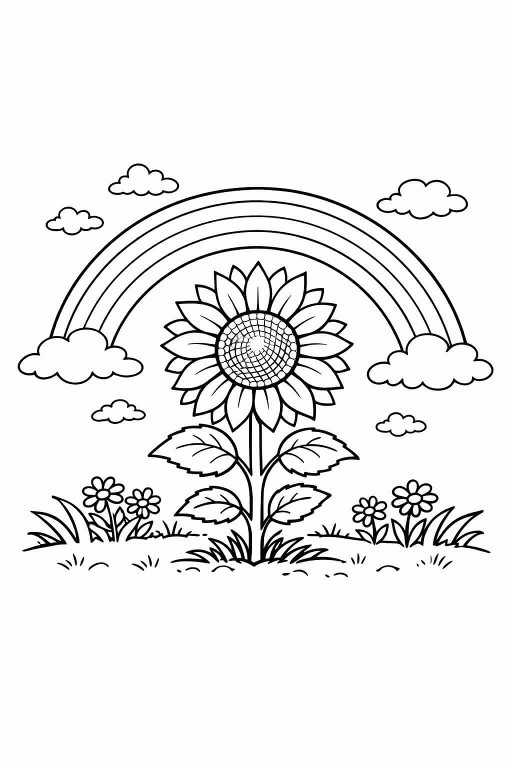 Girassol arco-íris para colorir