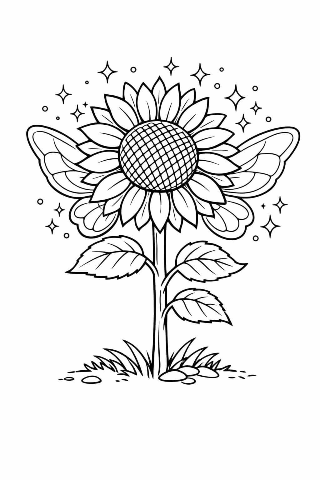 Girassol com asas de fada para colorir