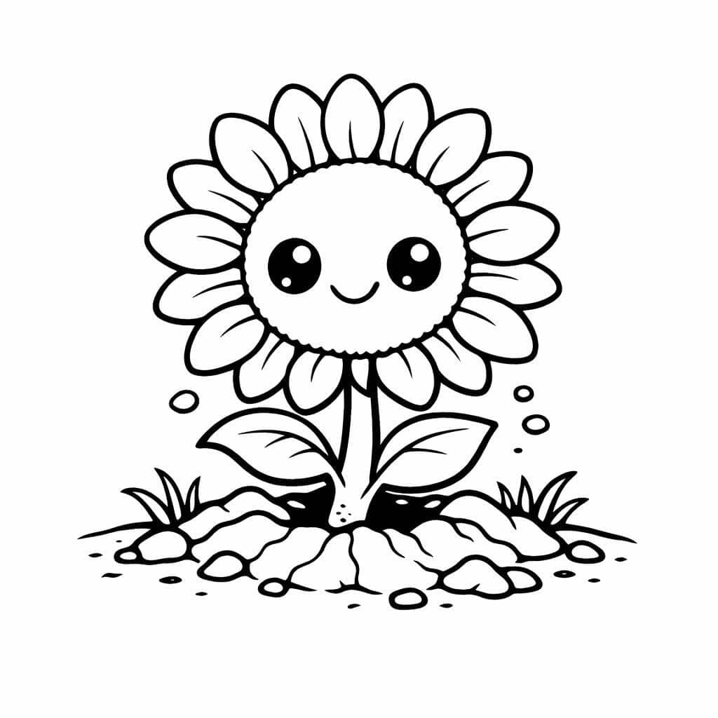 Girassol bebê brotando para colorir