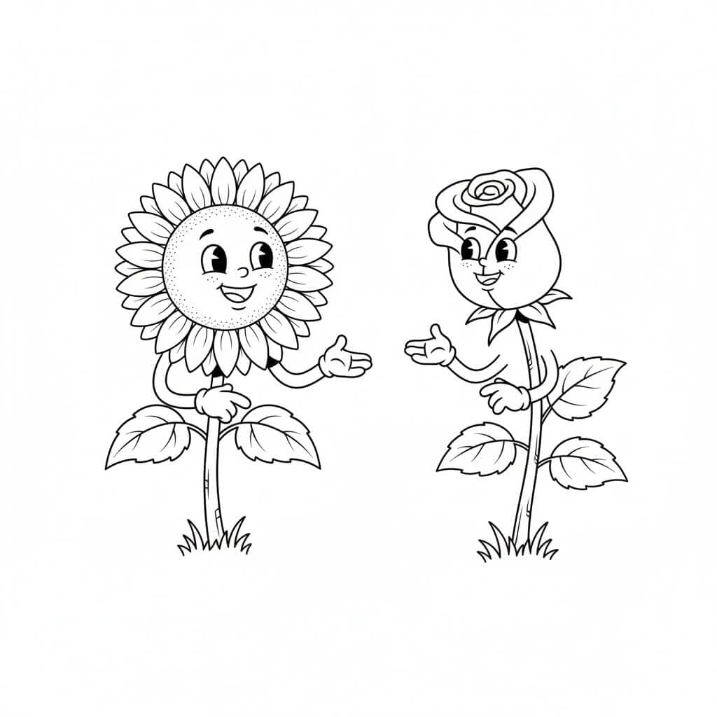 Girassol e rosa para colorir