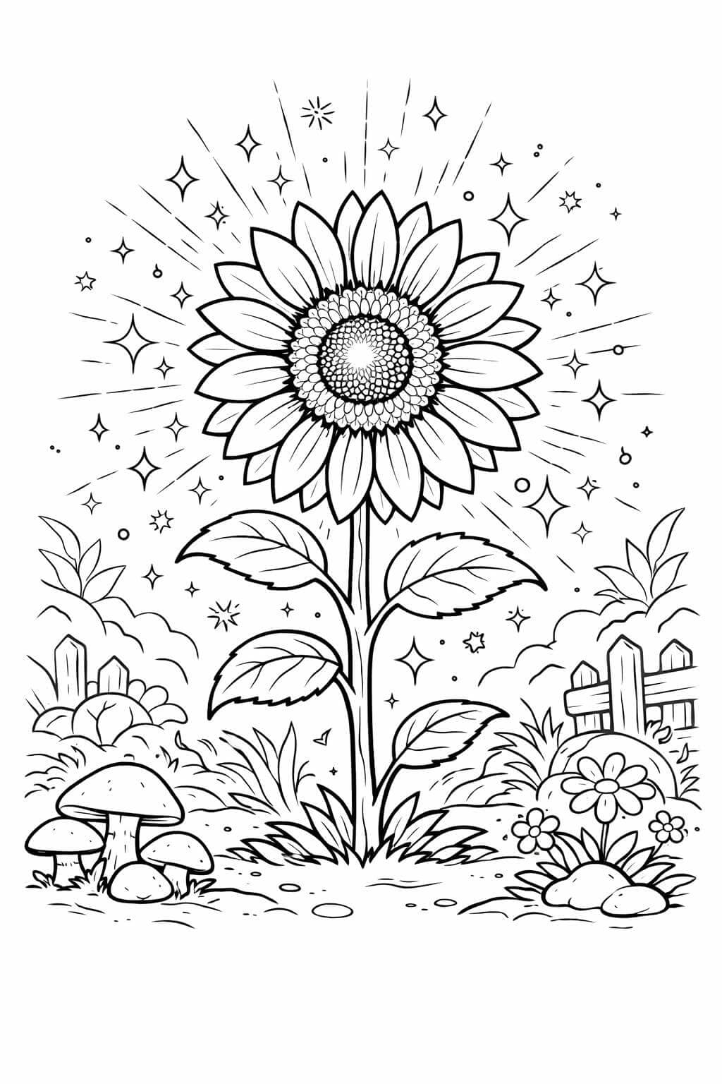 Girassol mágico brilhante para colorir