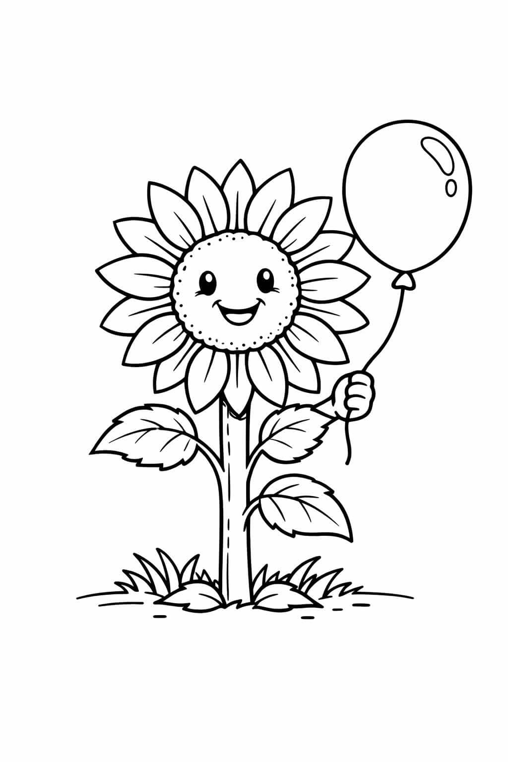 Girassol segurando balão para colorir