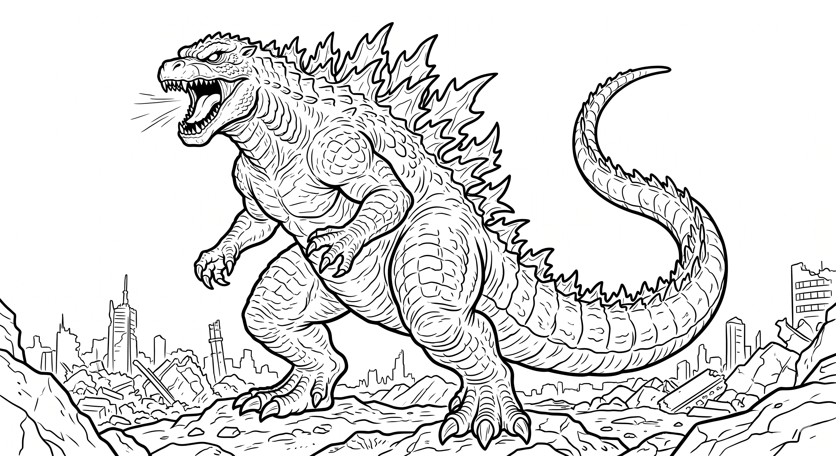 Godzilla atacando cidade para colorir