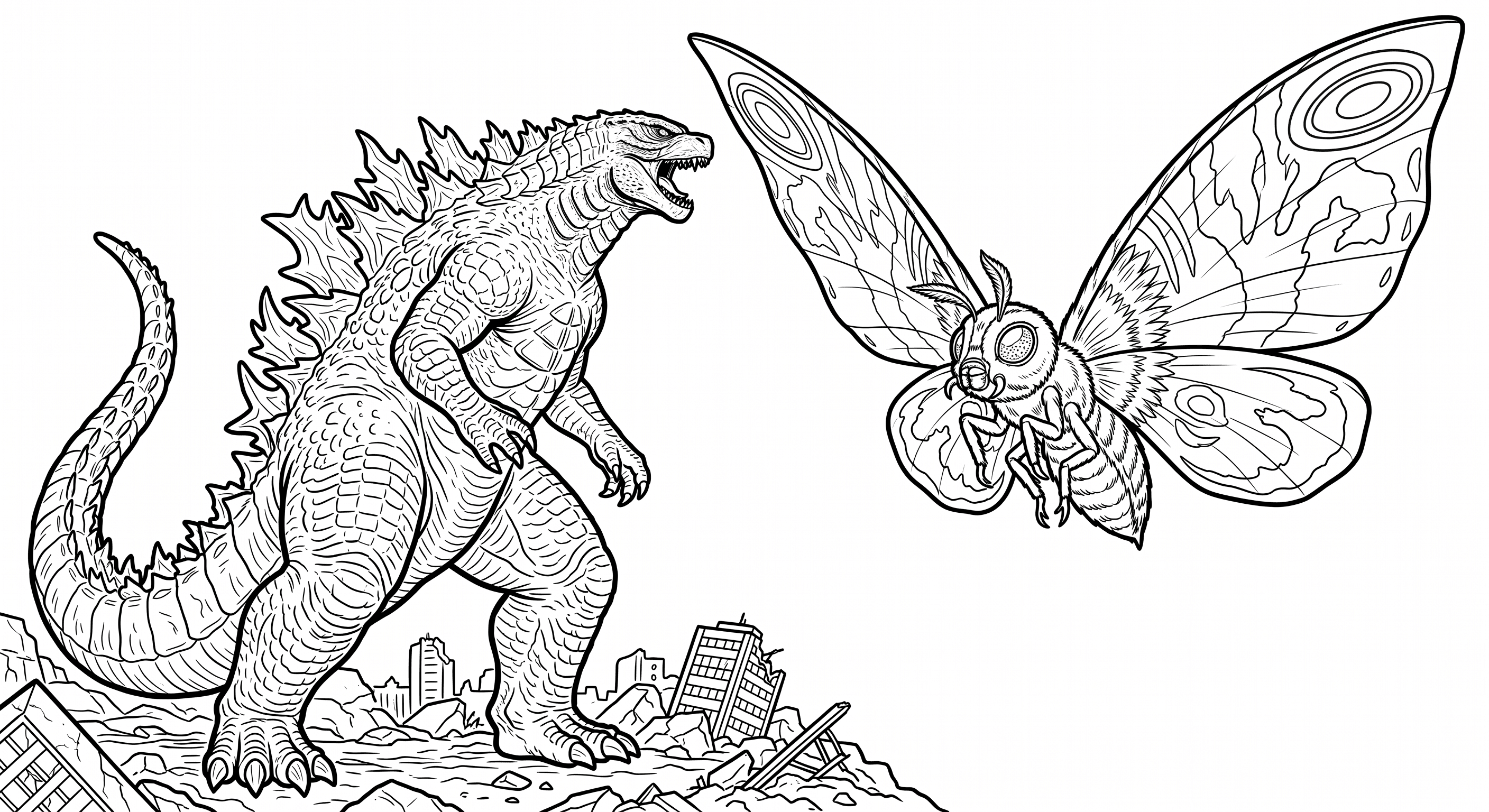 Godzilla e inseto gigante para colorir