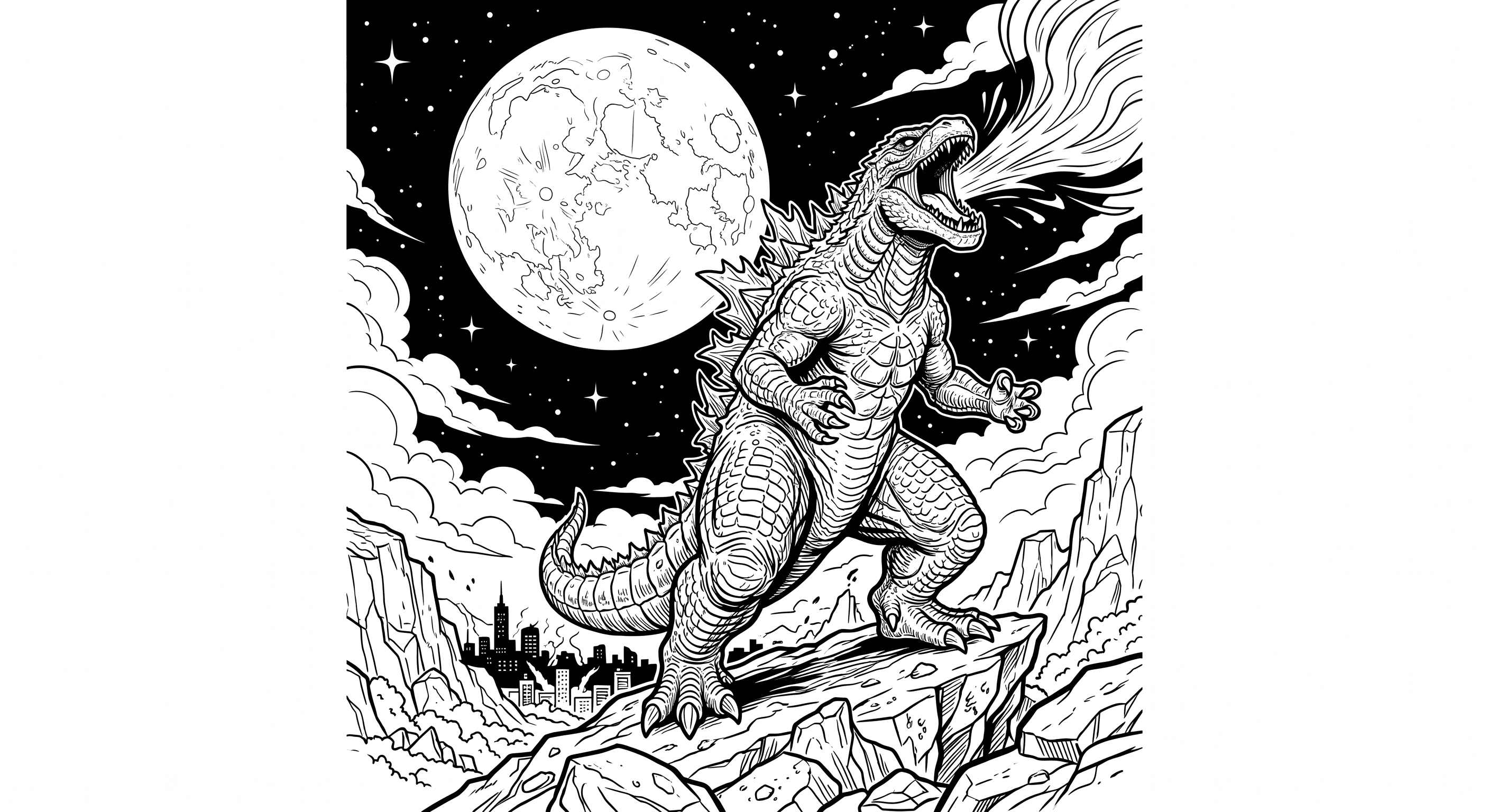 Godzilla na lua cheia para colorir