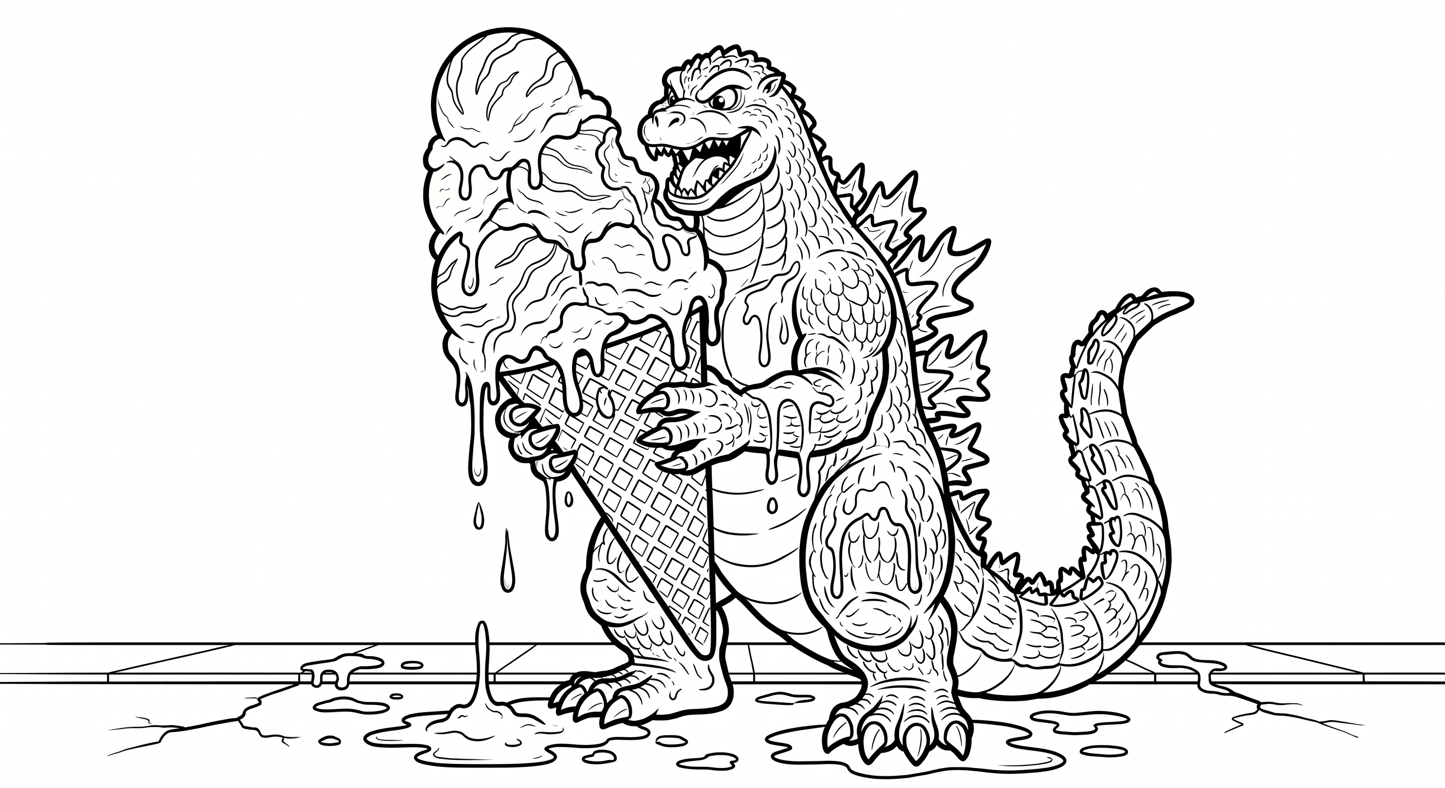 Godzilla tomando sorvete para colorir