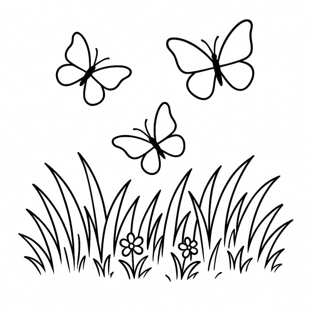 Grama com borboletas para colorir