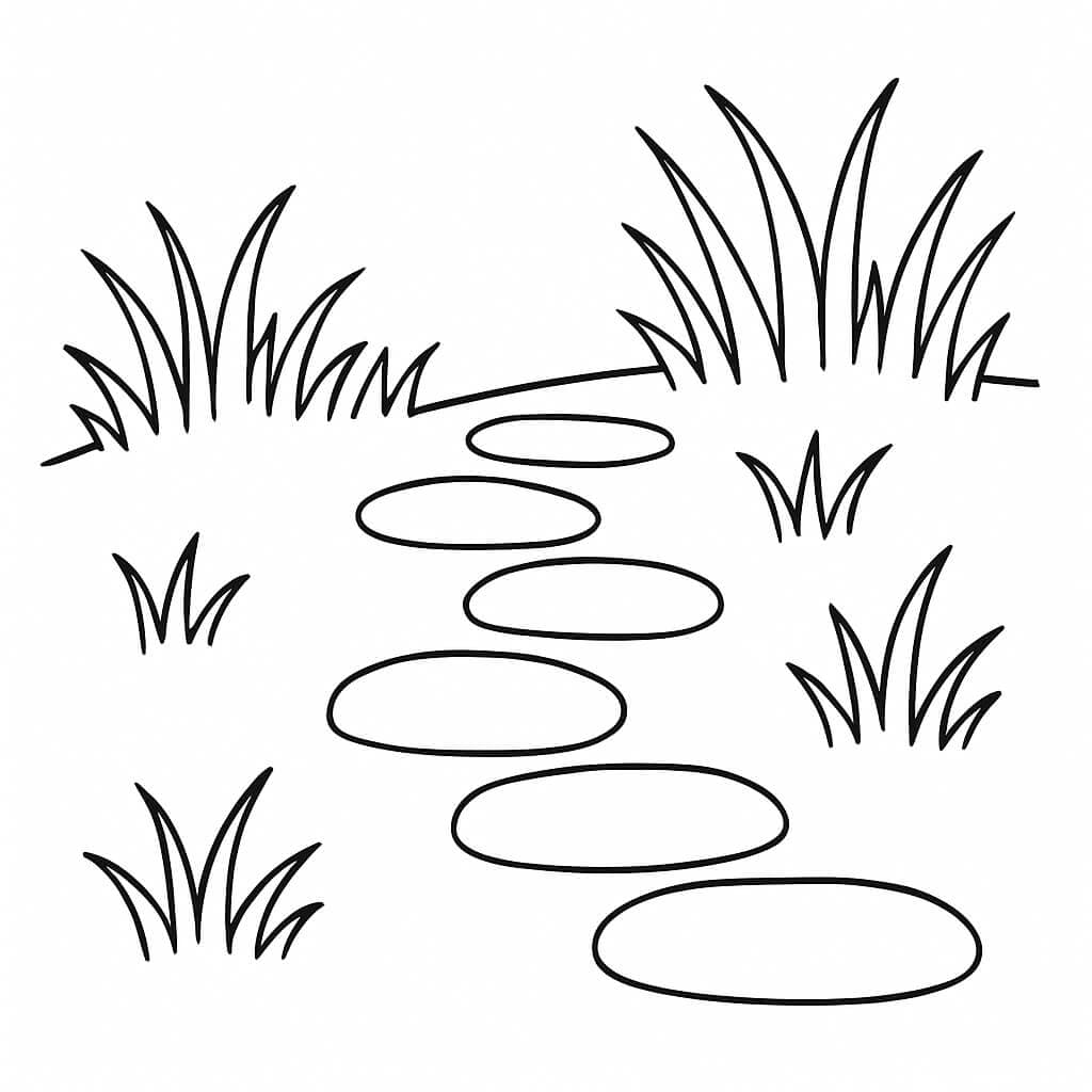 Caminho de pedras na grama para colorir