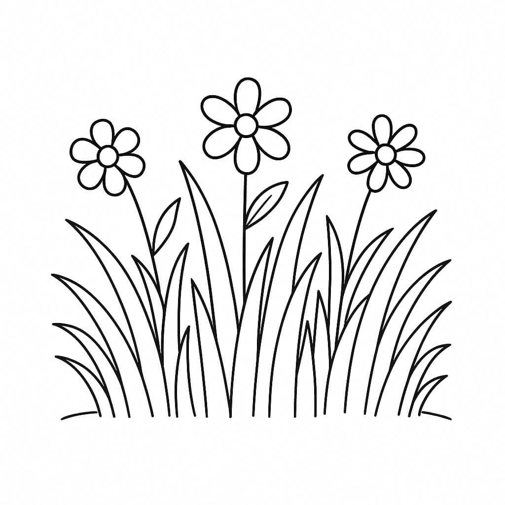 Grama com flores para colorir