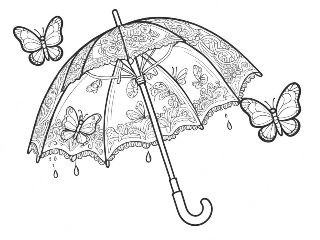Guarda chuva com borboletas para colorir