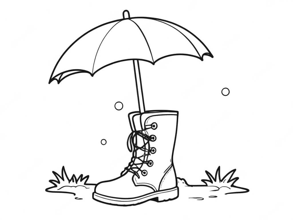 Guarda chuva e bota para colorir