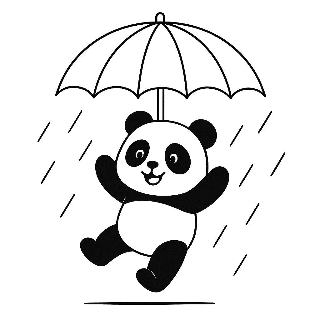 Panda com guarda chuva para colorir