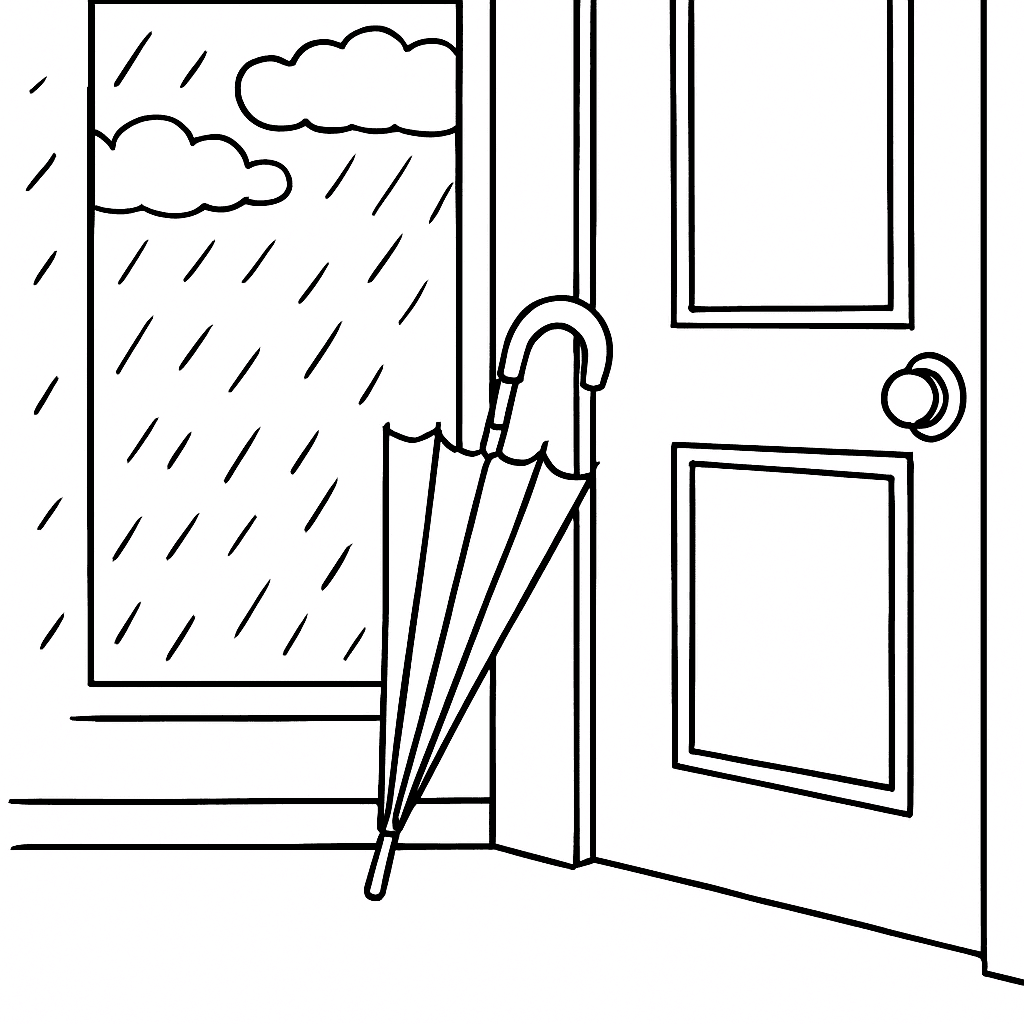 Guarda chuva ao lado da porta para colorir