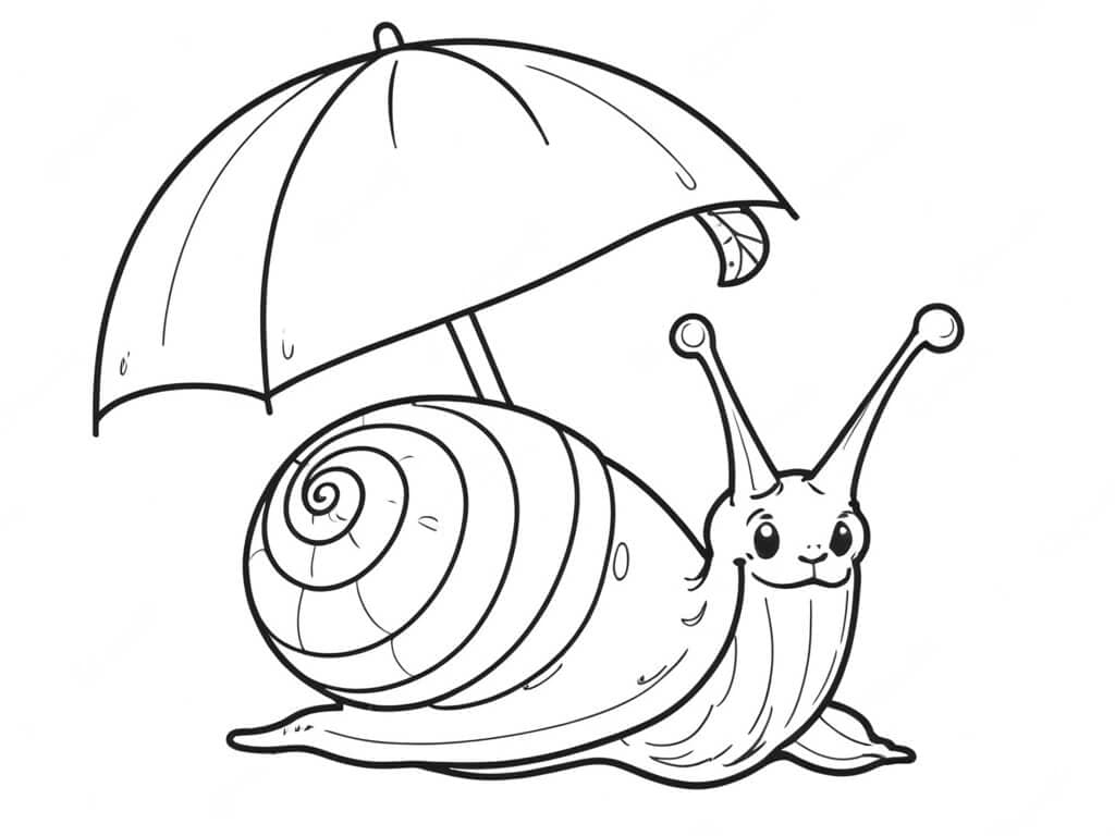 Caracol com guarda chuva para colorir