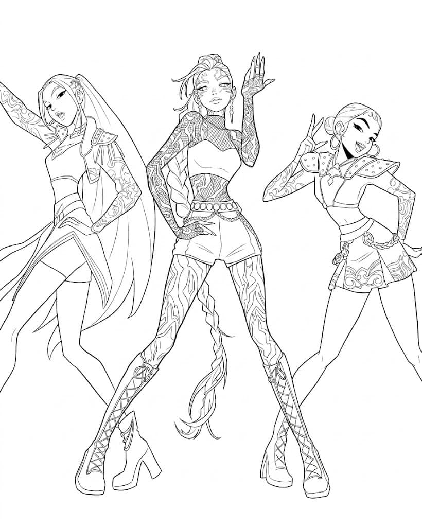 Guerreiras do K-Pop neon para colorir