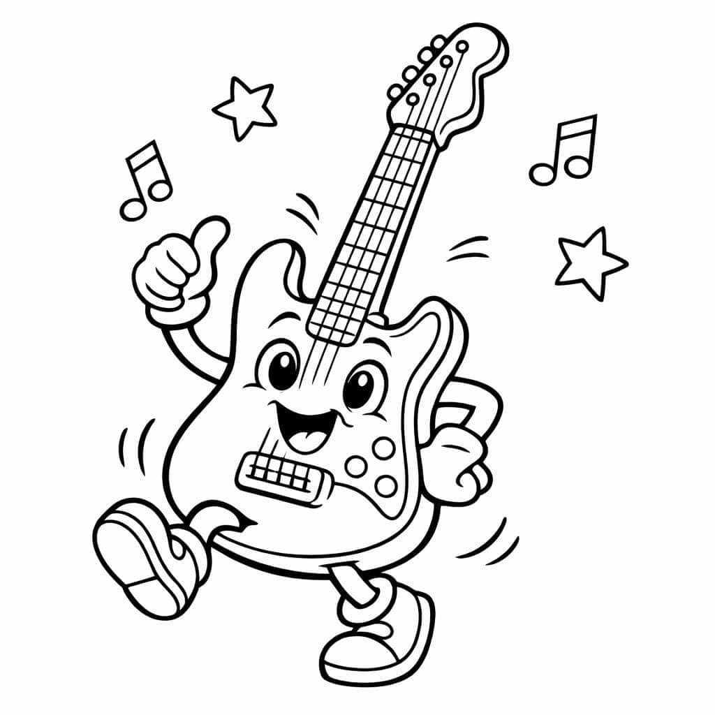 Guitarra dançando para colorir