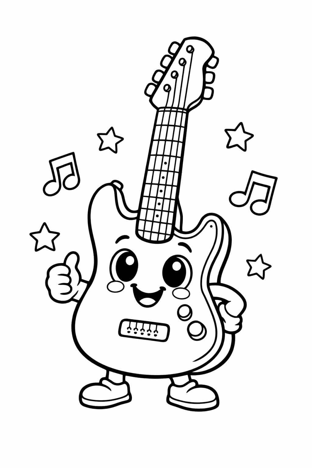 Guitarra sorridente infantil para colorir