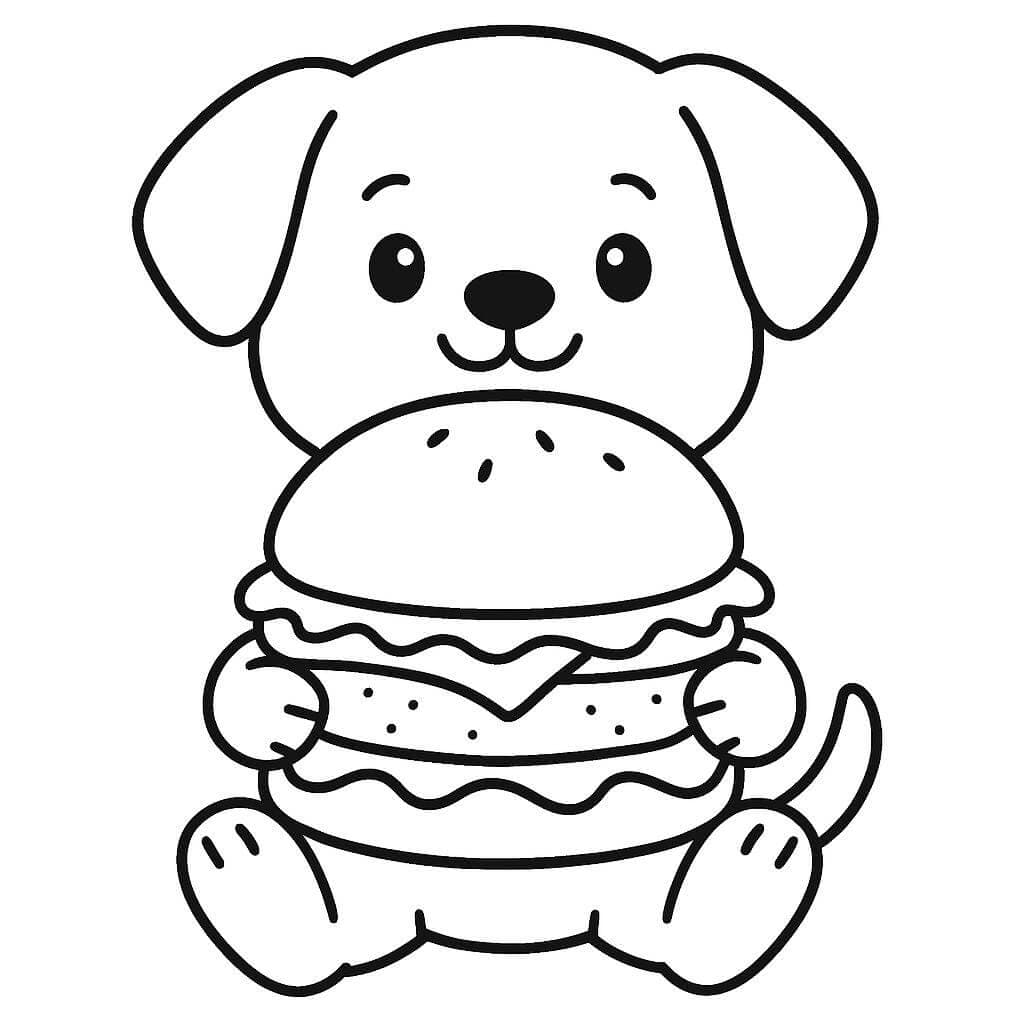 Cachorro com hambúrguer para colorir