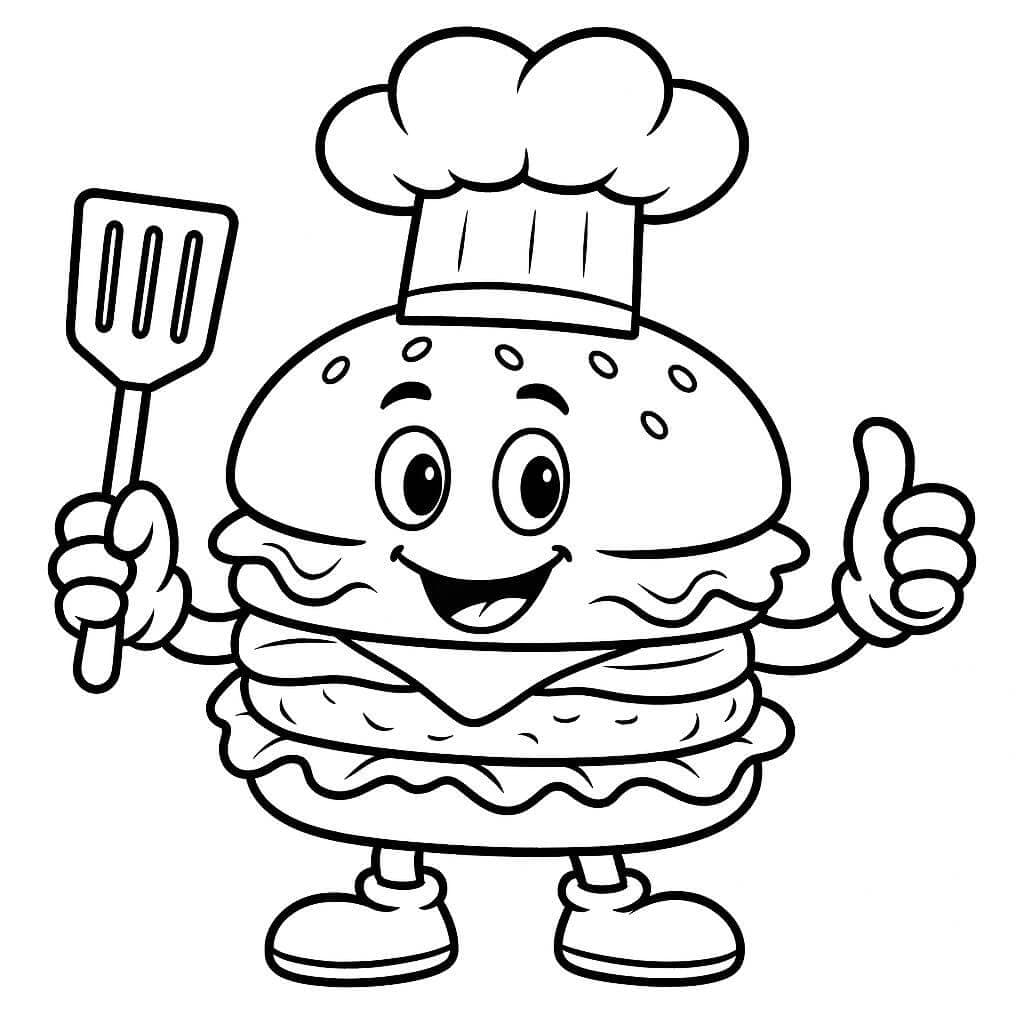 Hambúrguer chef para colorir