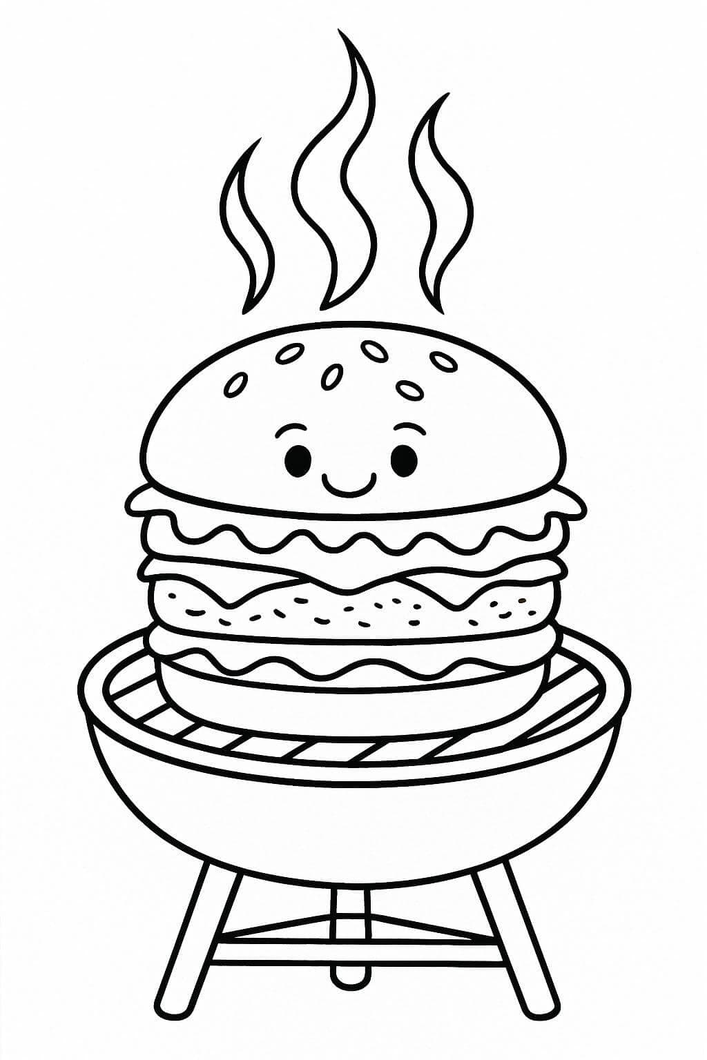 Hambúrguer no churrasco para colorir