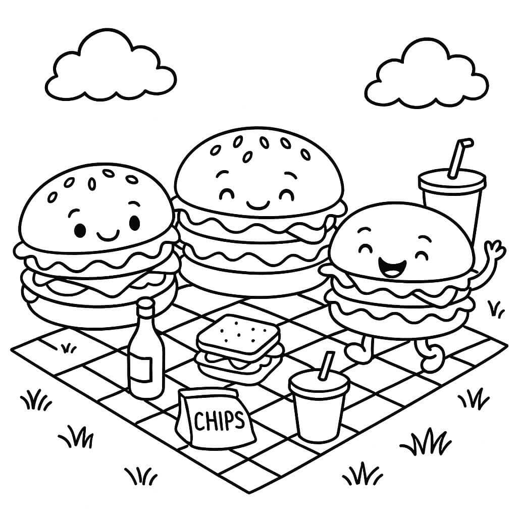 Hambúrguer piquenique para colorir