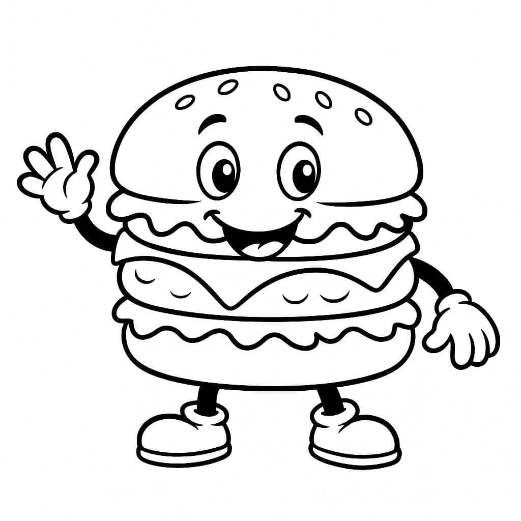 Hambúrguer sorridente com braços para colorir