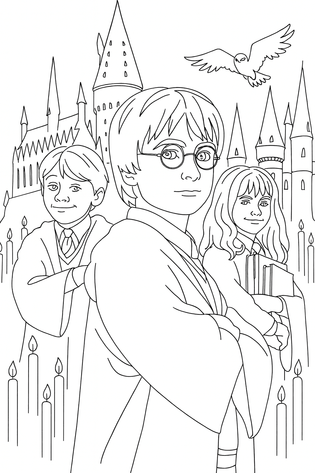 Harry Potter, Rony e Hermione para colorir