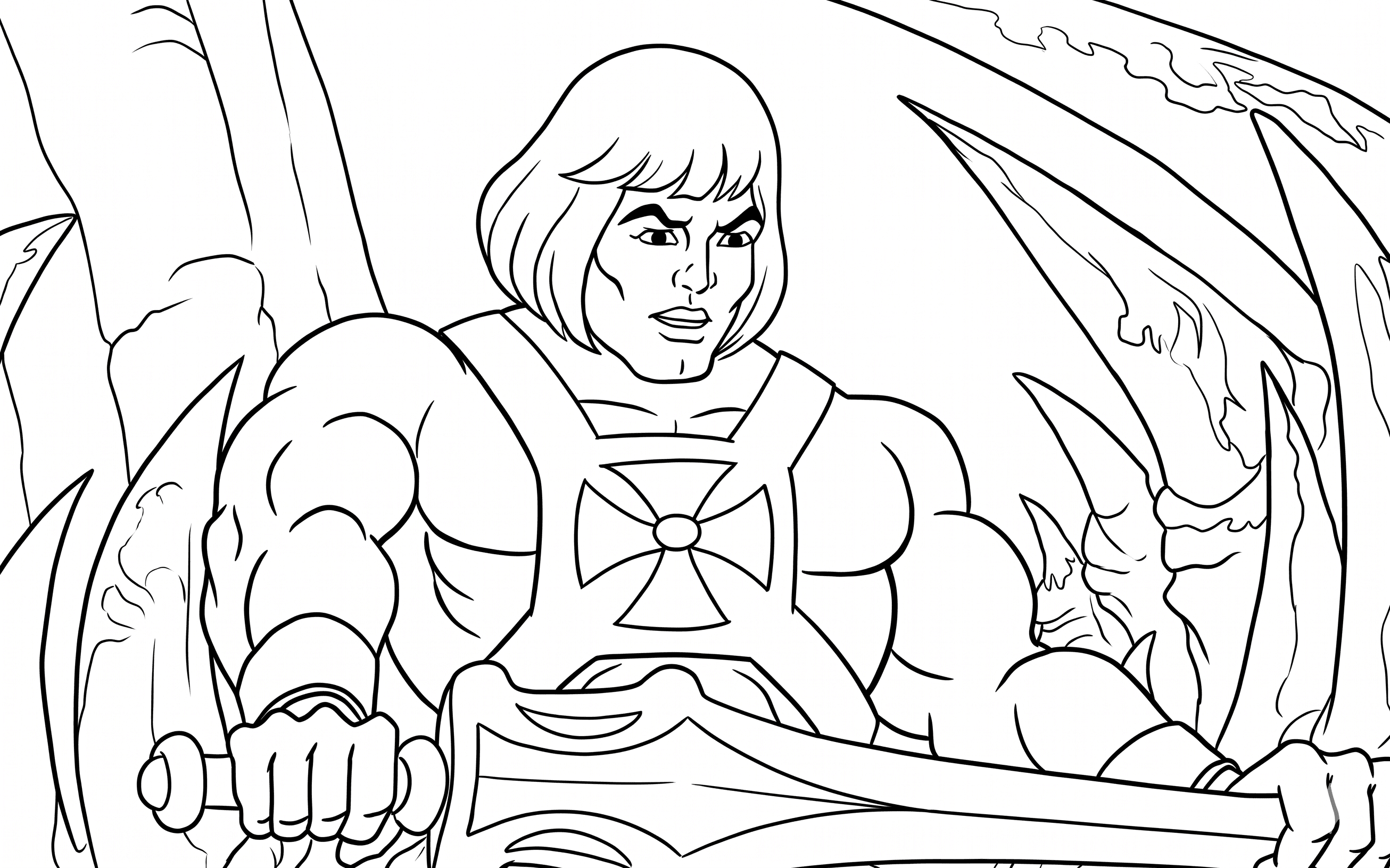He-Man com espada para colorir