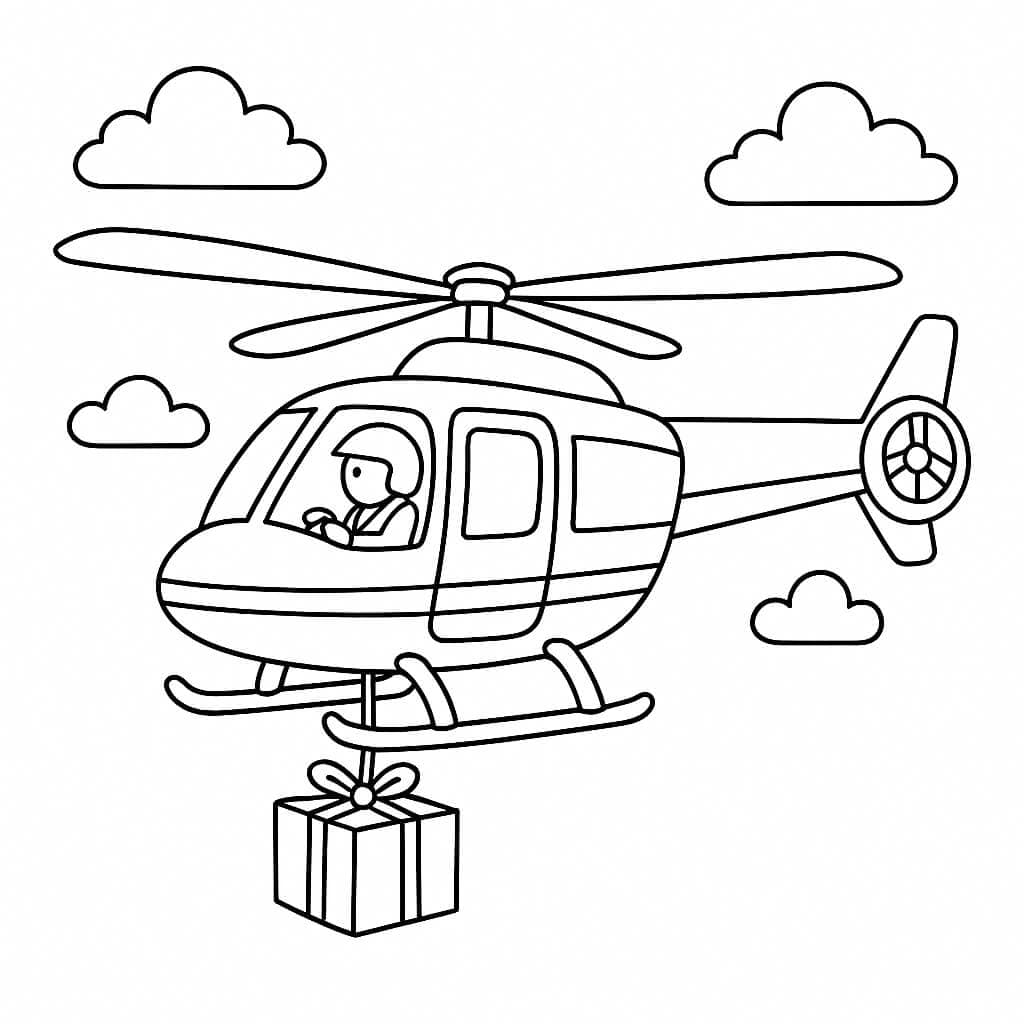 Helicóptero com presente para colorir