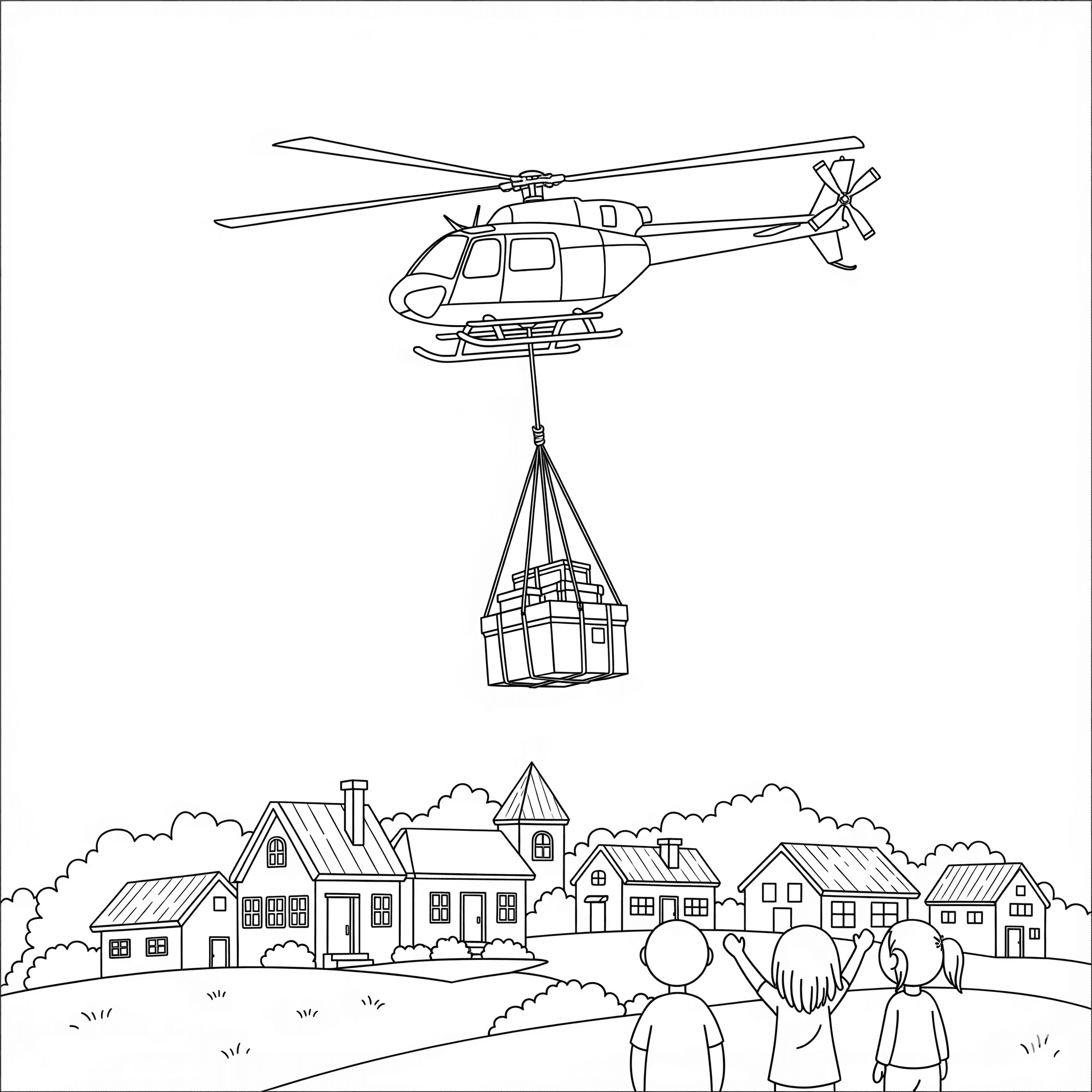Helicóptero entregando suprimentos para colorir