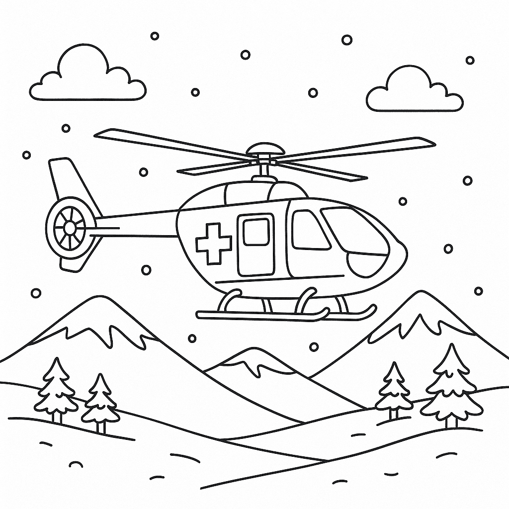 Helicóptero na neve para colorir
