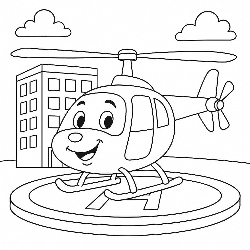 Helicóptero no heliponto para colorir