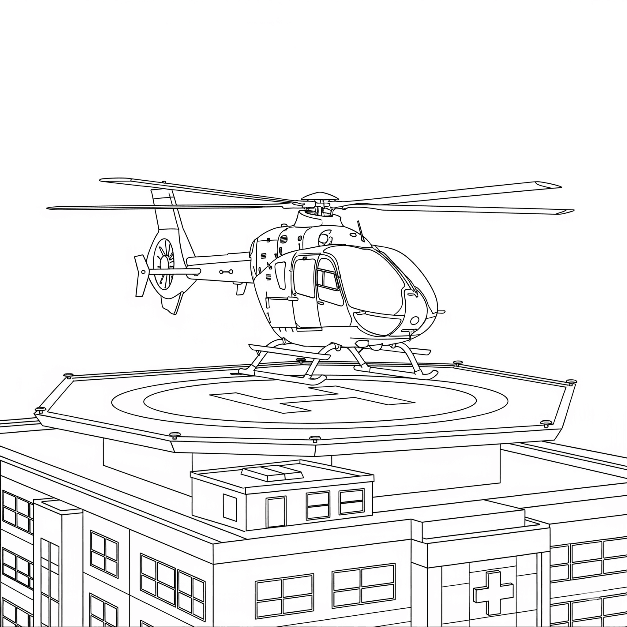 Helicóptero pousando no heliporto para colorir