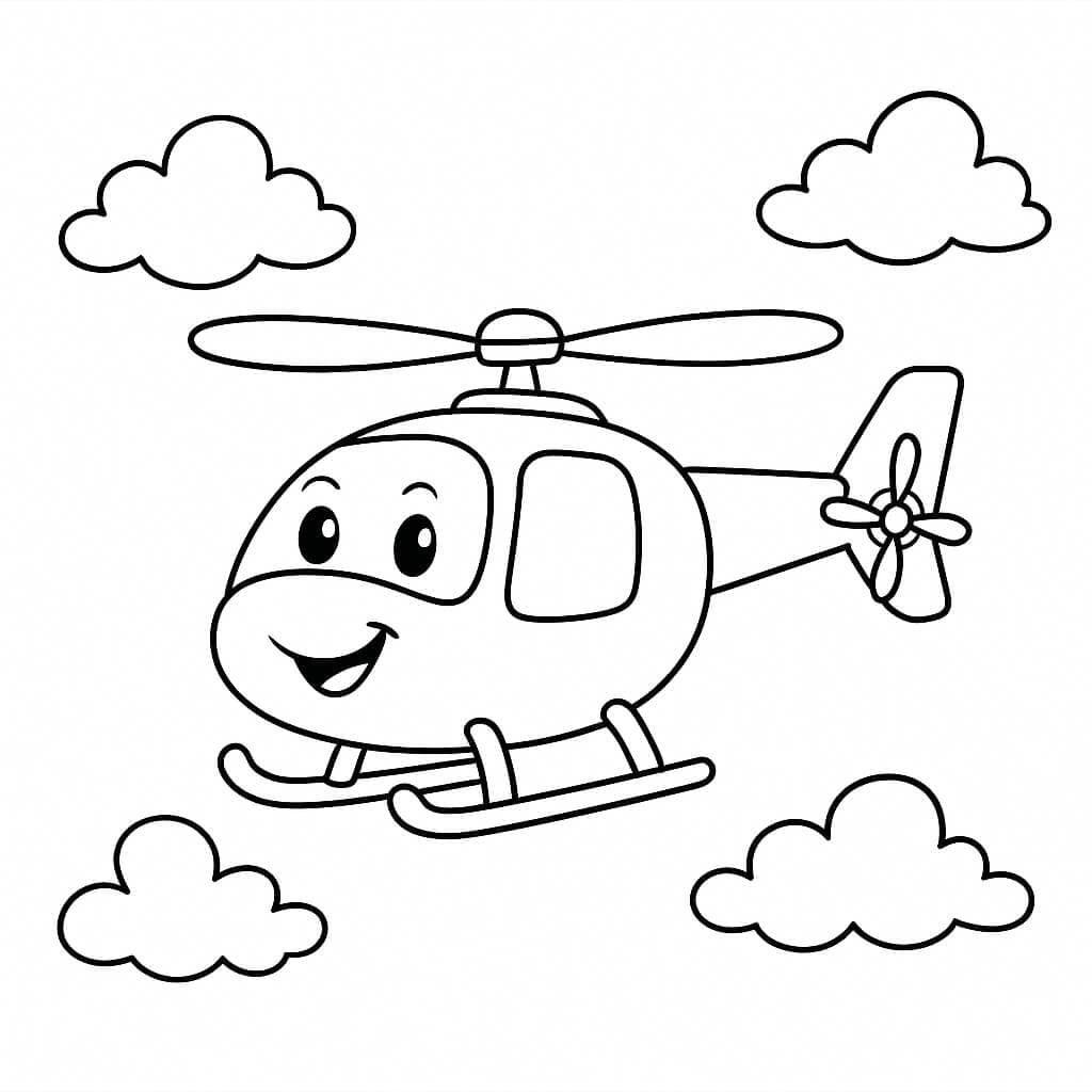 Helicóptero sorridente nas nuvens para colorir