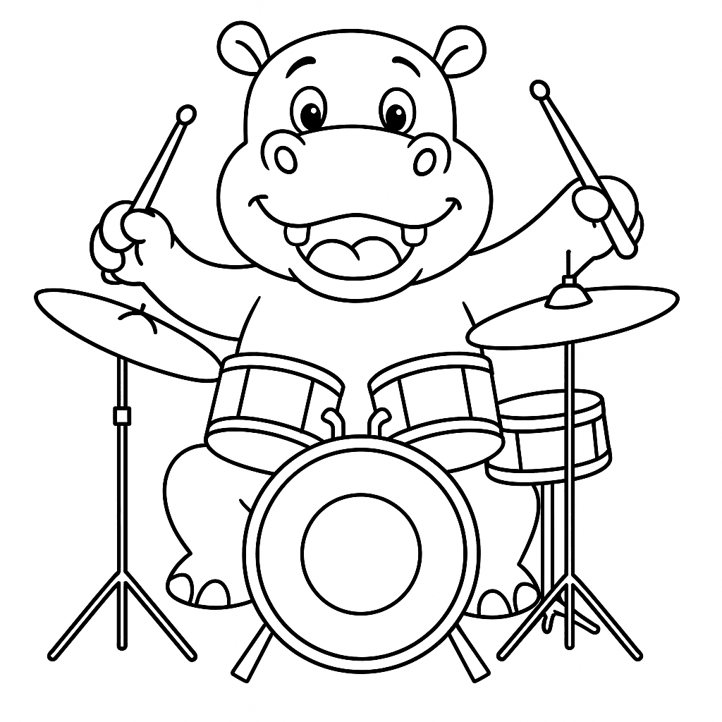 Hipopotamo baterista para colorir