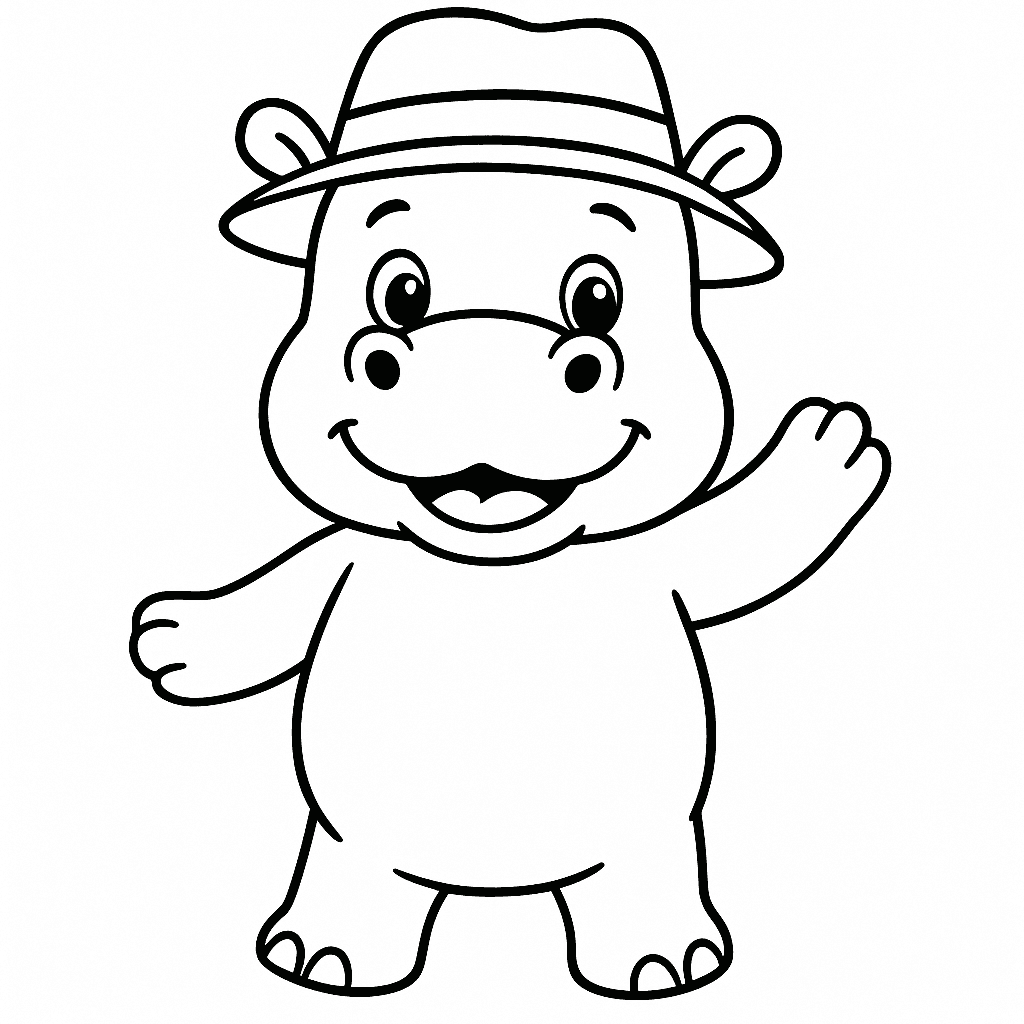 Hipopotamo com chapéu para colorir
