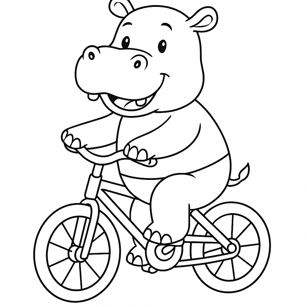 Hipopotamo de bicicleta para colorir