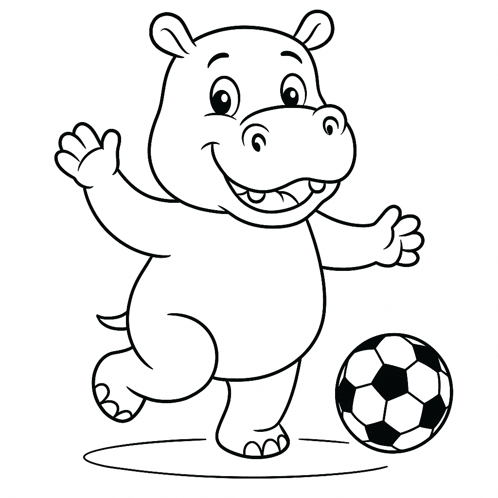 Hipopotamo jogando futebol para colorir