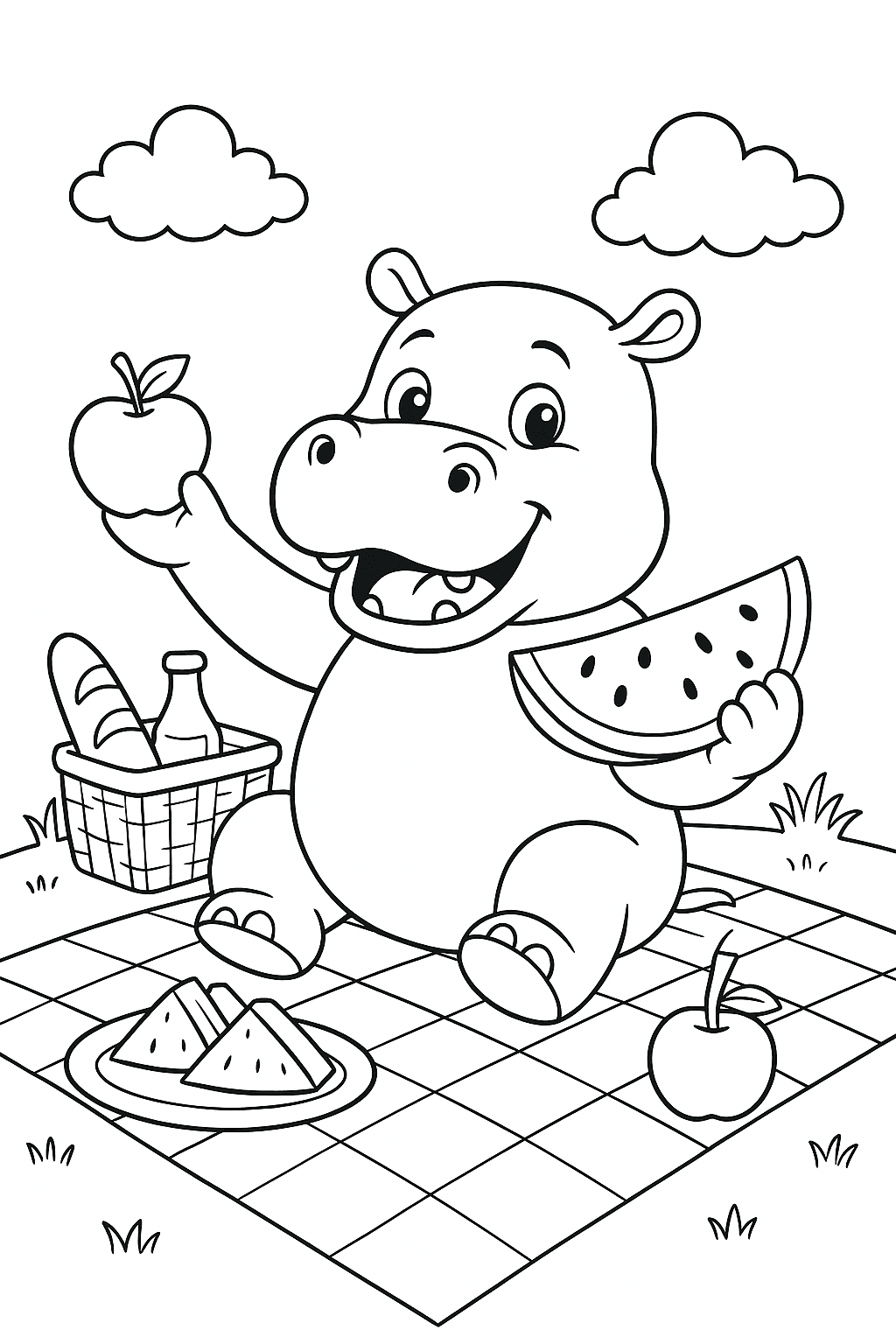 Hipopotamo no piquenique para colorir