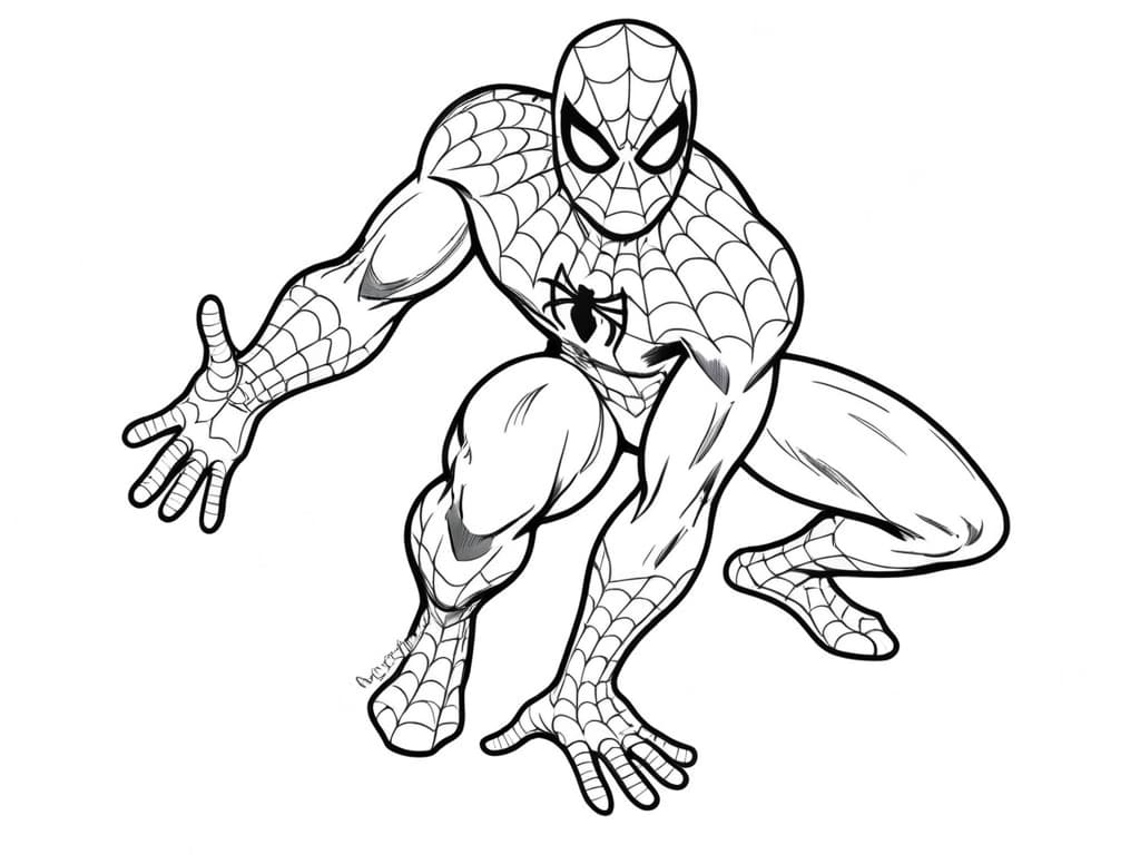 Homem-Aranha pousando para colorir