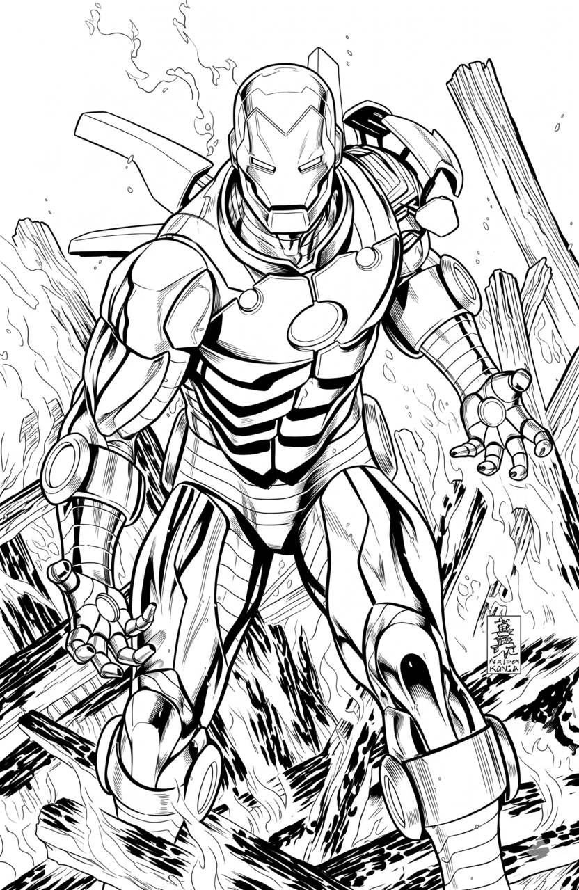 Homem de Ferro com fogo para colorir